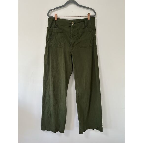 Anthropologie Maeve The Colette High Rise Cropped Wide Leg Pants Green Size 32 - Picture 1 of 10